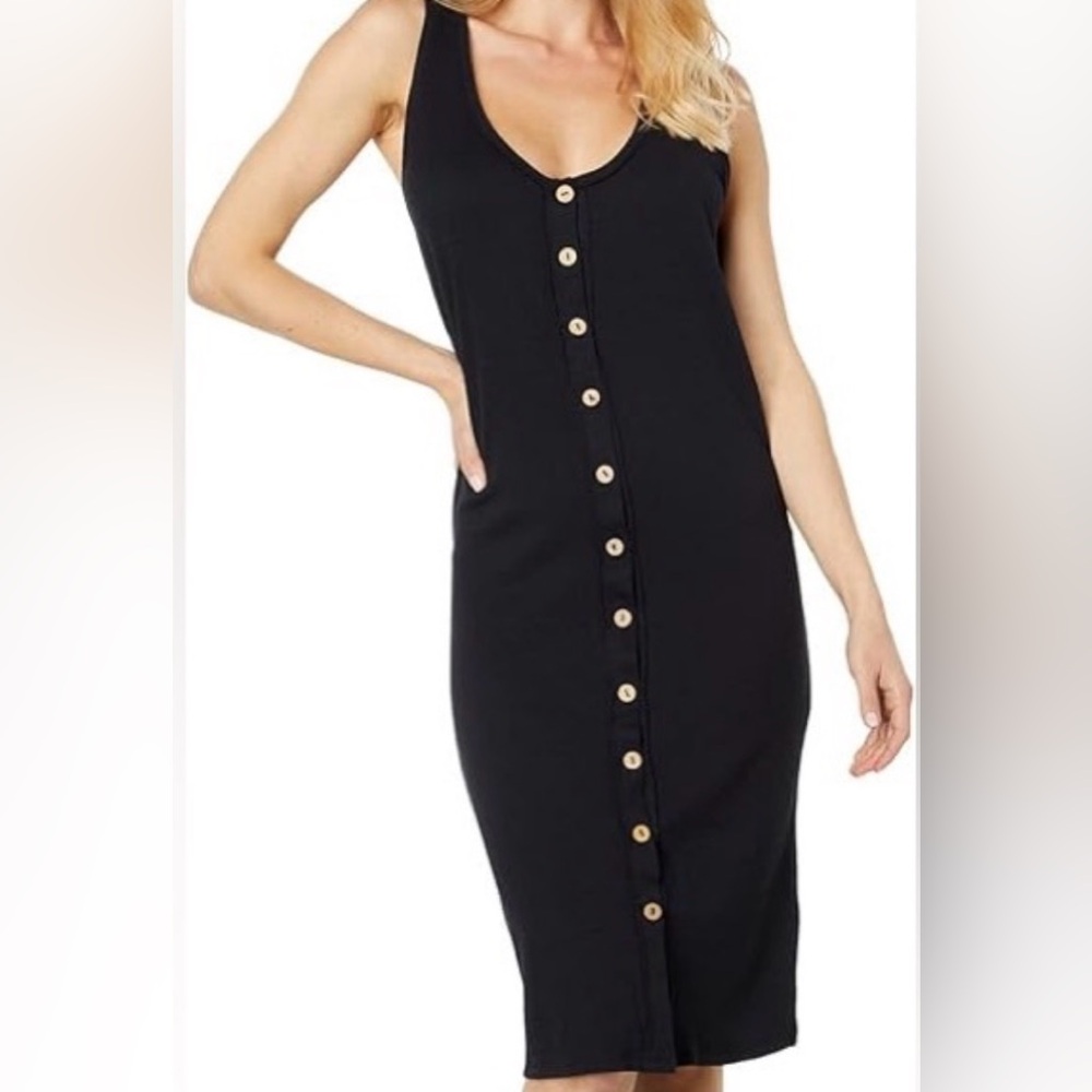 We the Free | Black Ribbed Button Down Tank Midi Dress, XL